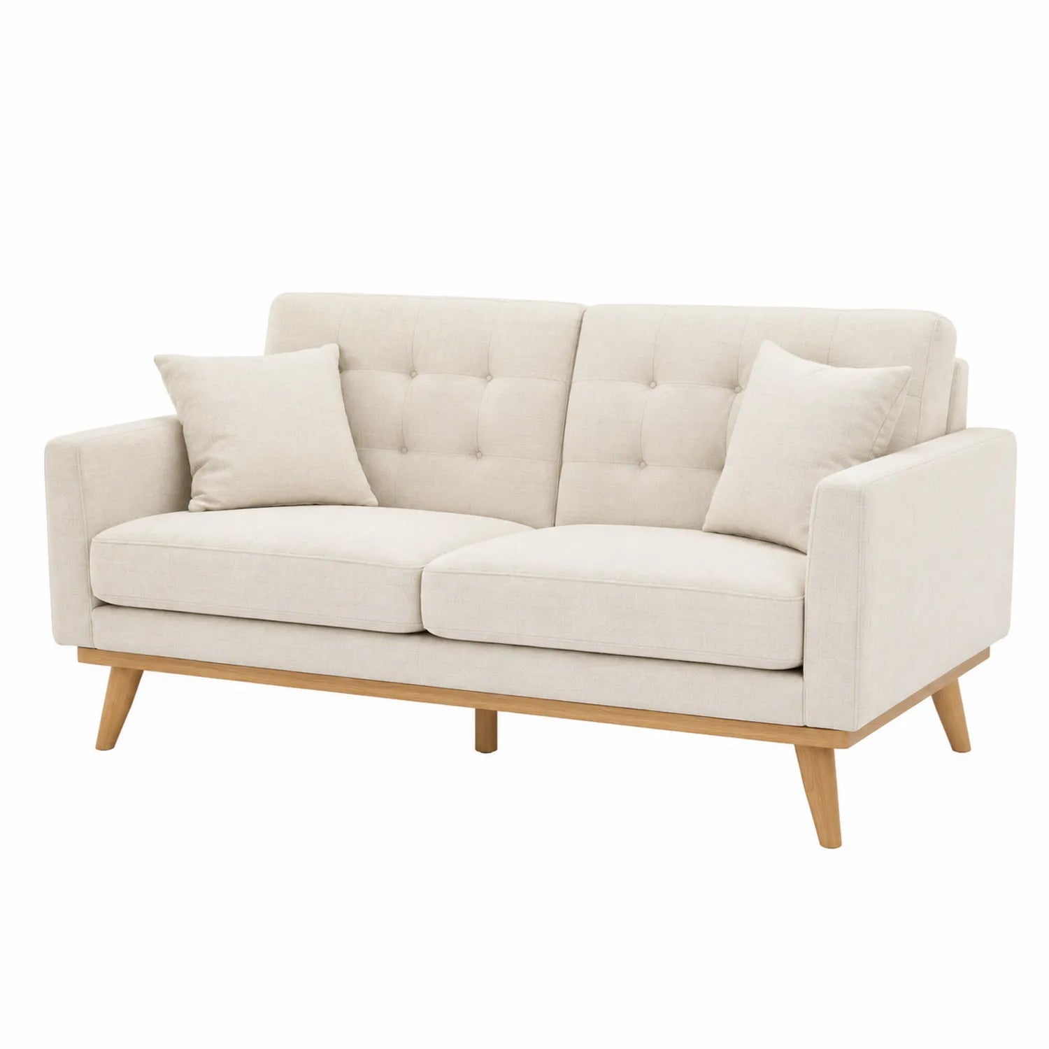 Divano 2 posti tessuto beige con gambe in legno