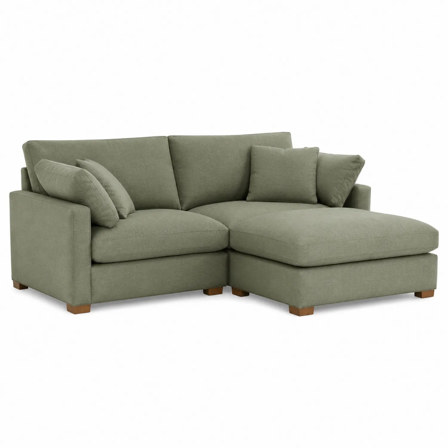 Divano angolare in tessuto verde con cuscini 230x150 cm