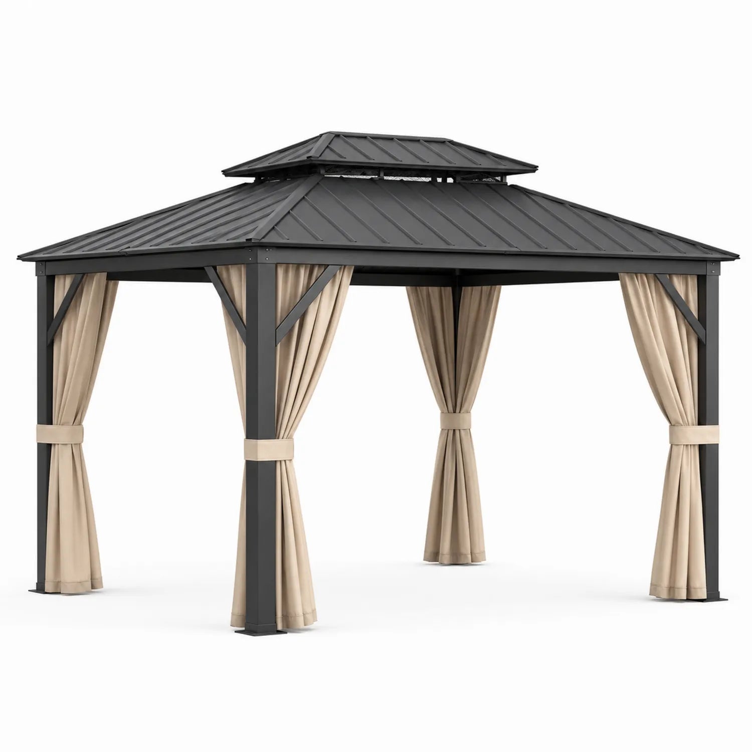 Gazebo in Alluminio con Tetto in Acciaio e Tende Poliestere 3x4m