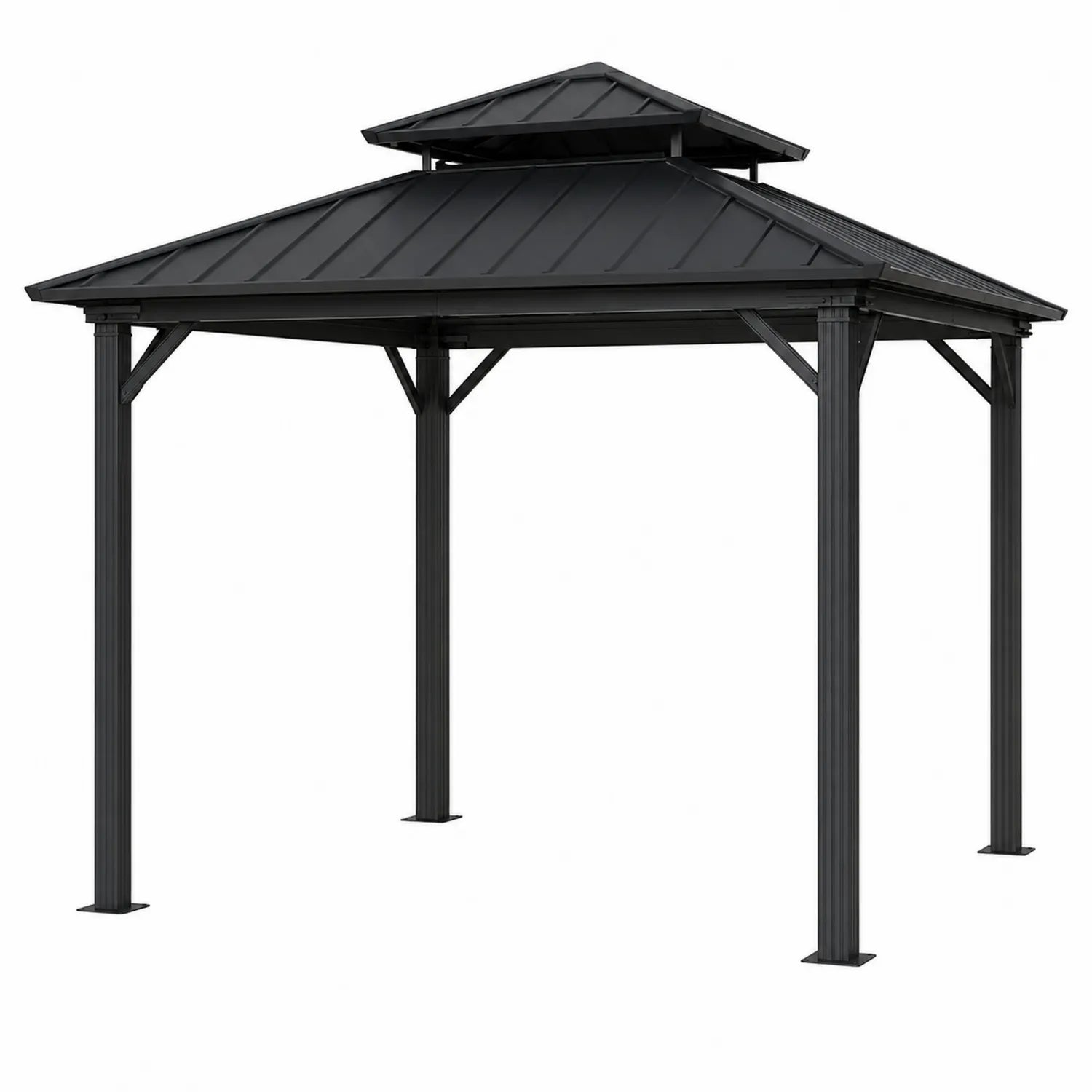 Gazebo in Alluminio Nero 300x300 cm con Tetto a Doppio Strato
