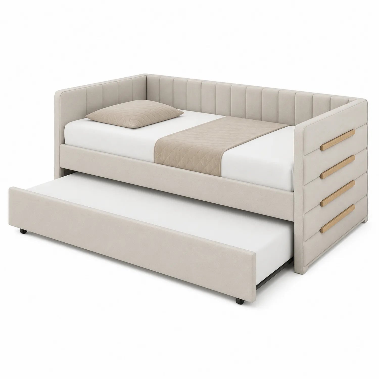 Divano Letto con Estraibile in Tessuto Beige
