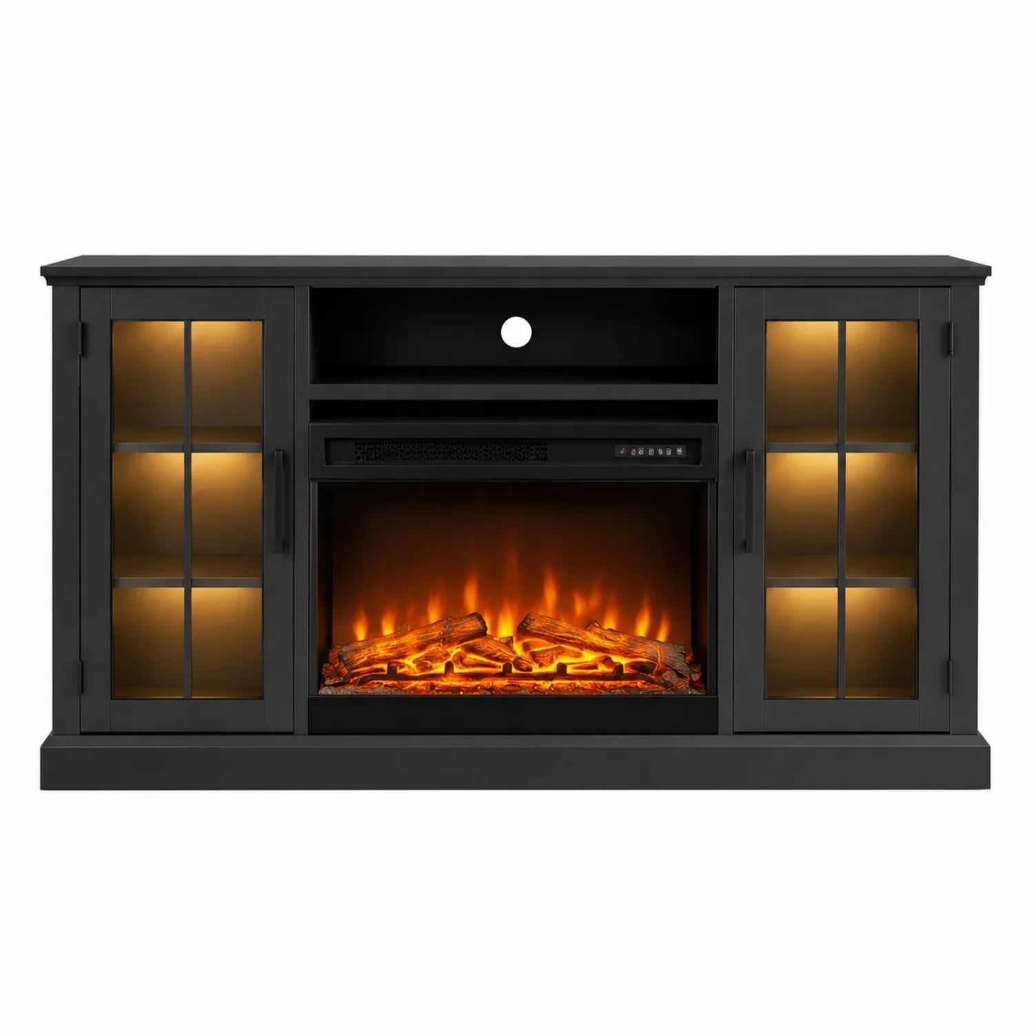 Mobile TV con Camino Elettrico in MDF e Vetro Nero 180x50x80 cm