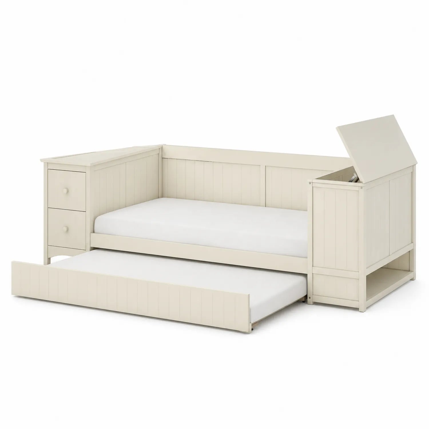 Letto multifunzione in legno con cassetti e letto estraibile Bianco 205x96x87 cm