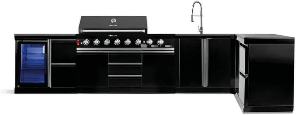 BBQ a Gas XXL con Frigorifero e Lavabo, Acciaio Inox Nero