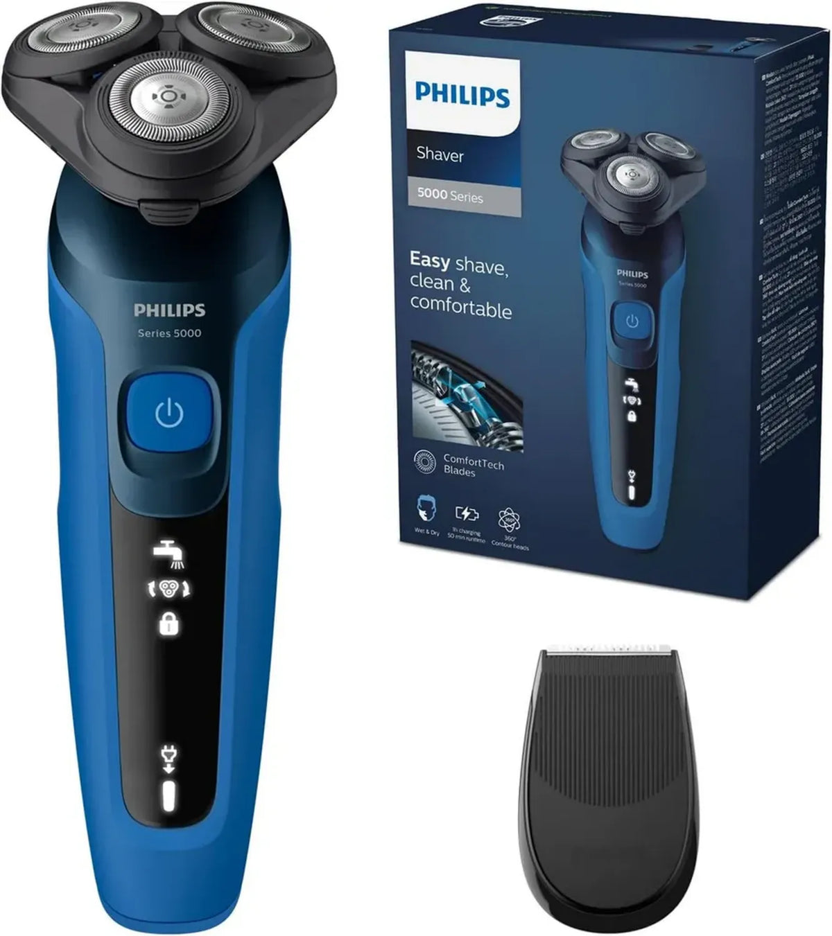 Philips S5466/18 - Rasoio Elettrico Serie 5000, Uso Bagnato e Asciutto, Lame Autoaffilanti, Testine 360° per Viso, Display LED, Rifinitore Incluso