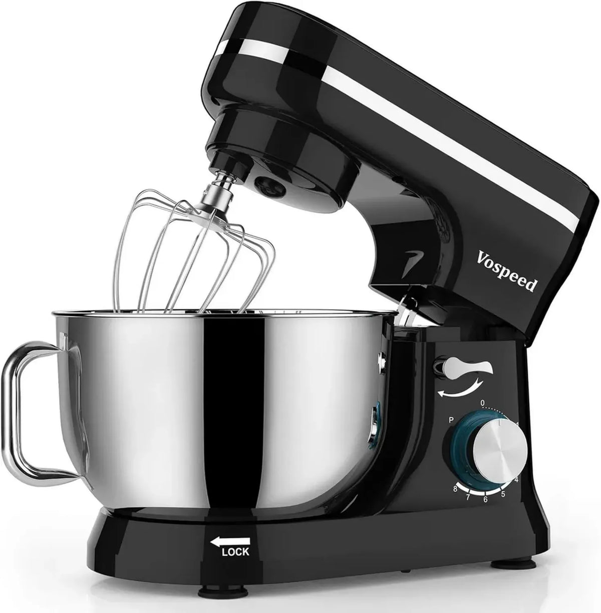 Robot da Cucina 1000W Vospeed con Ciotola Inox 5QT e Accessori, Nero