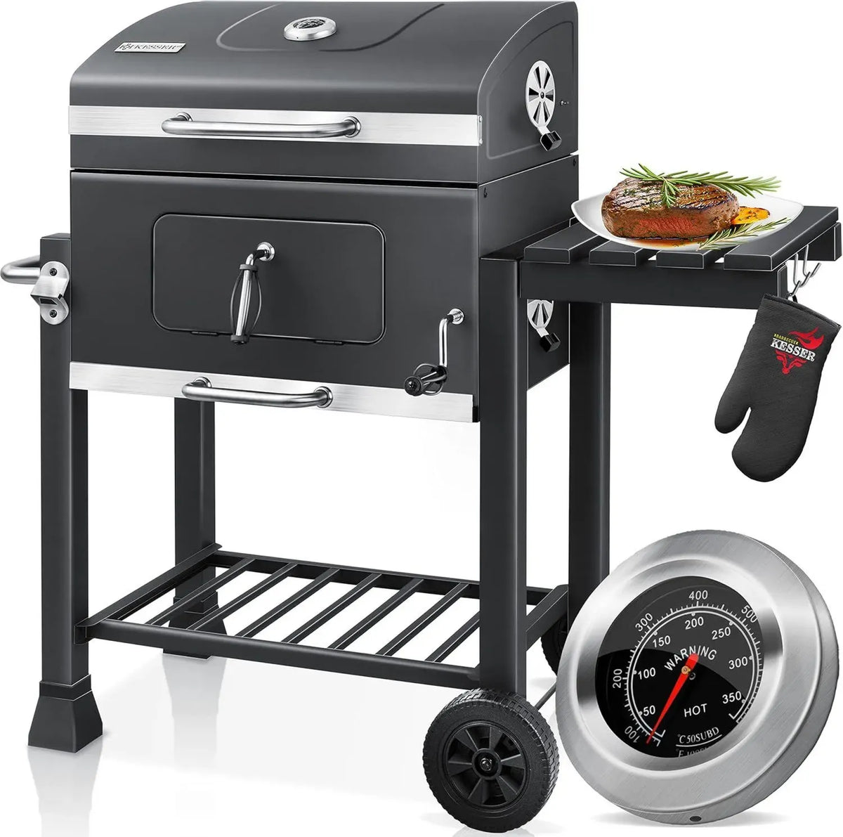 KESSER Barbecue a Carbone Portatile con Termometro e Ruote