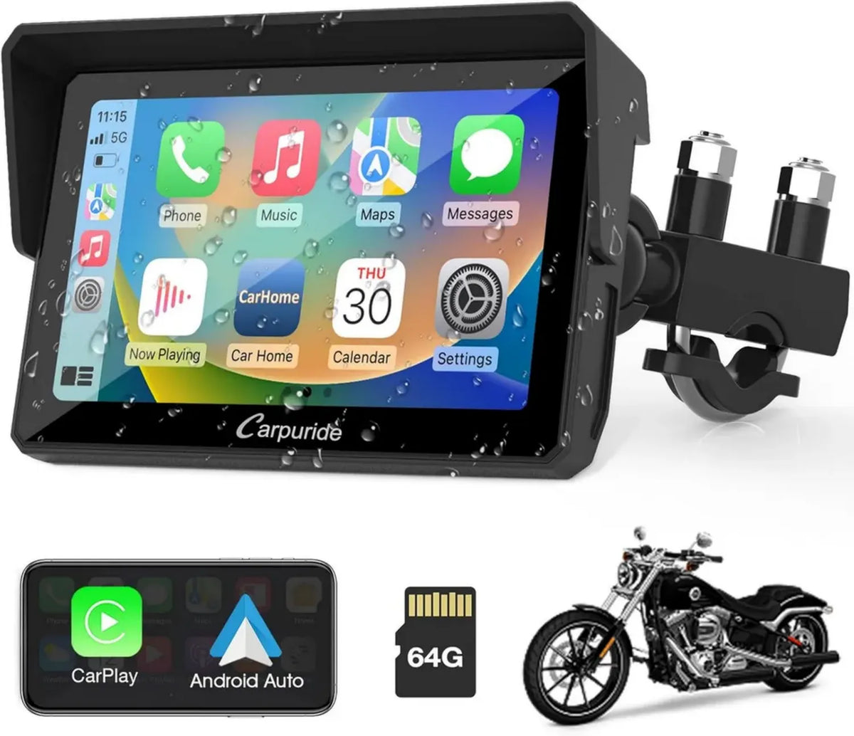 Navigatore GPS per Moto con Schermo Touch 5' e Doppio Bluetooth, Impermeabile IP67, Compatibile con Carplay e Android Auto