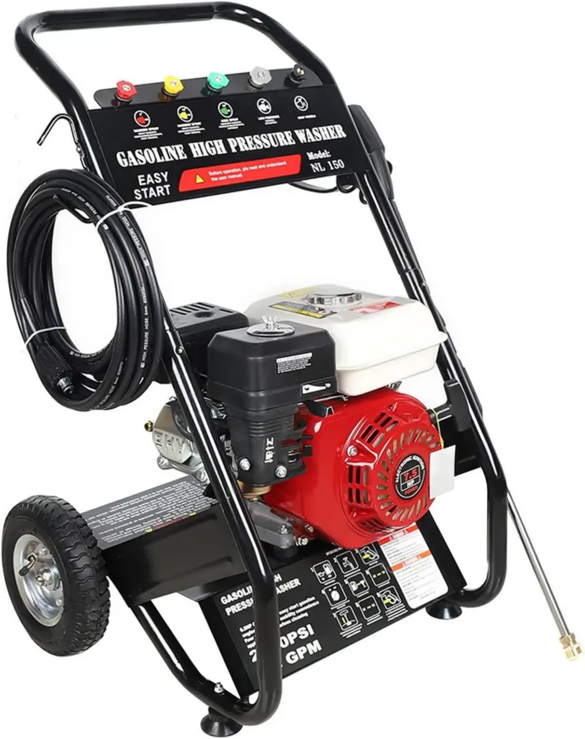 Idropulitrice a Benzina 4 Tempi 200 Bar, 7,5 HP con Tubo 10 m e 5 Ugelli