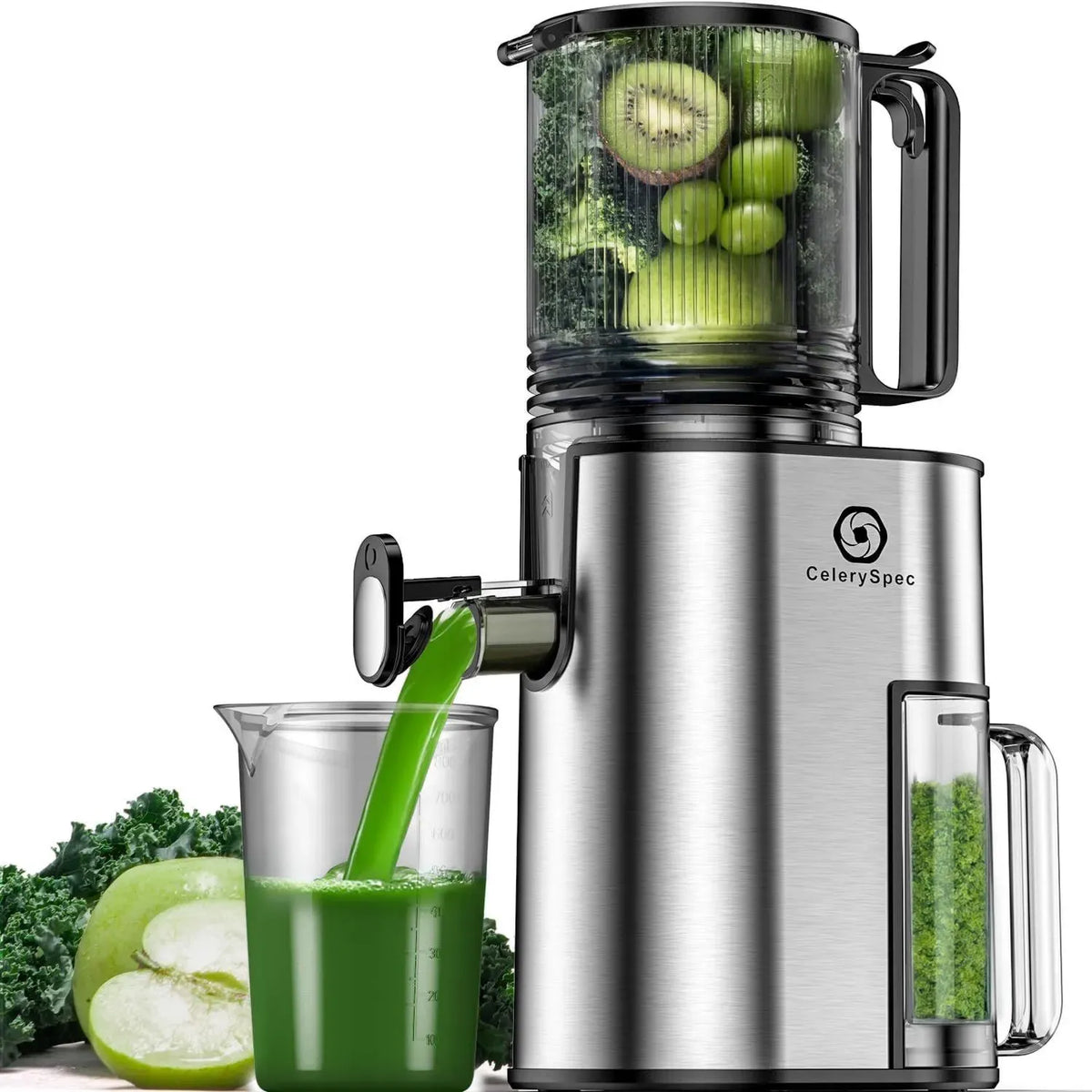 Estrattore di Succo a Freddo 250W, Calibro 130mm, Capacità 1,8L, Acciaio Inox BPA-Free