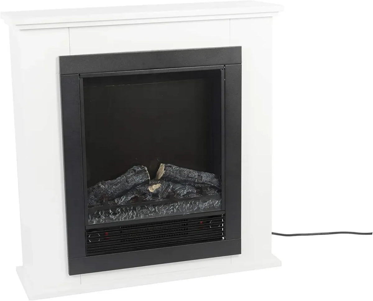 Caminetto Elettrico Lugano con Fiamme LED e Timer, 1800W - Riscaldamento e Pannello di Controllo - Installazione Libera, Bianco