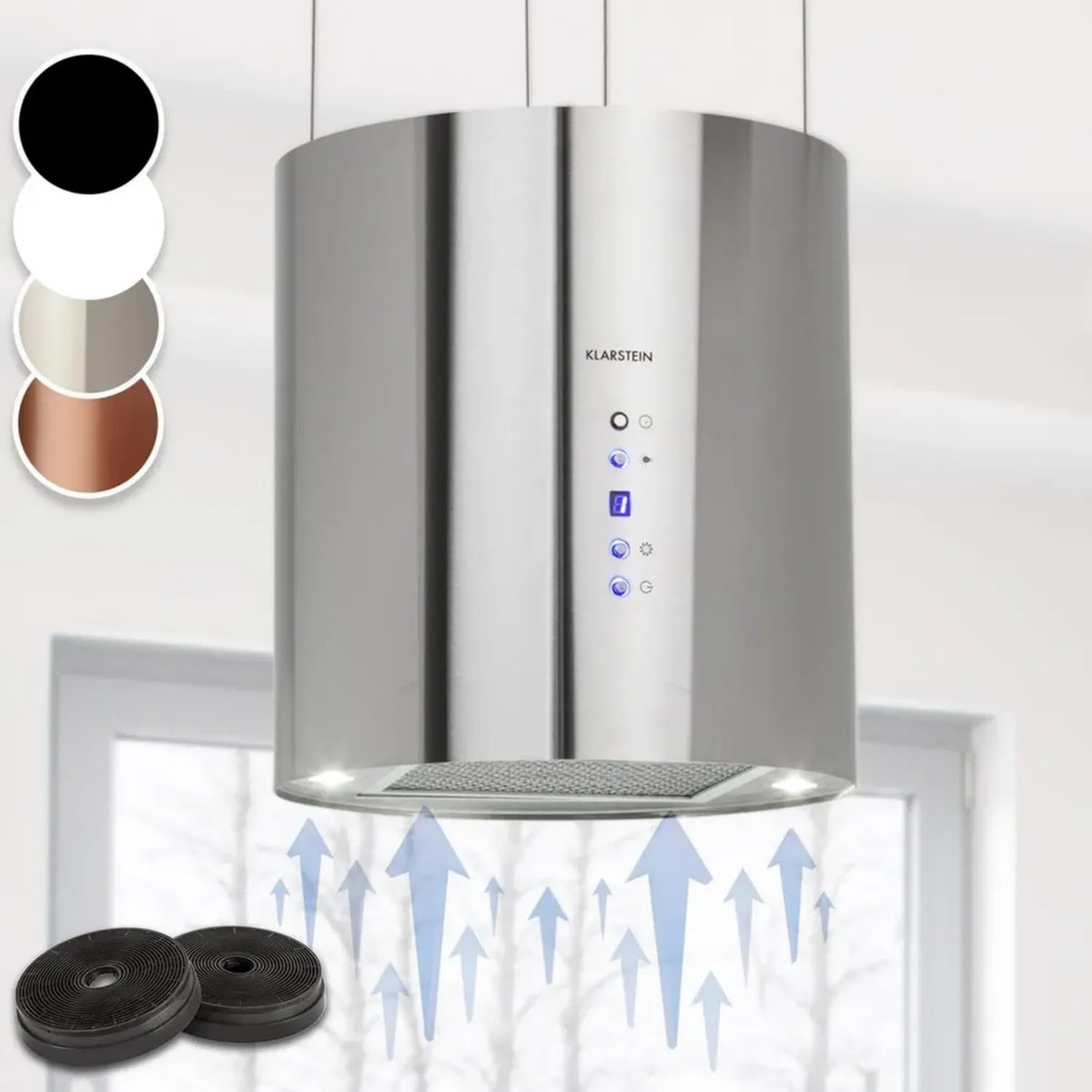 Klarstein Cappa Isola LED, Portata 558m³/h, Filtri Antigrasso e Carboni Attivi