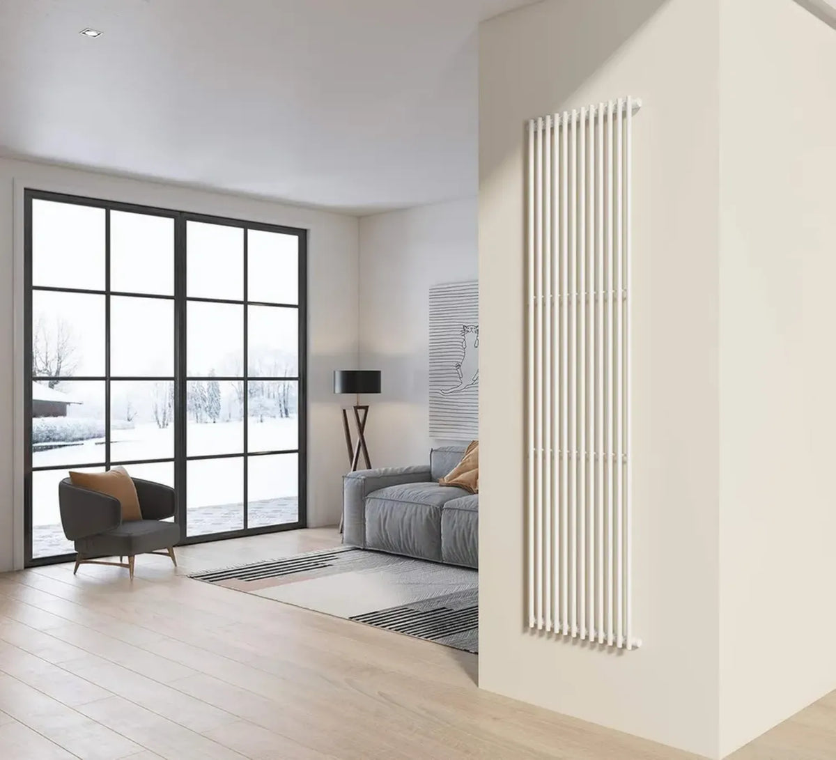 Radiatore di design verticale 200x50 cm in acciaio bianco con 12 tubi tondi - Modello Pisa