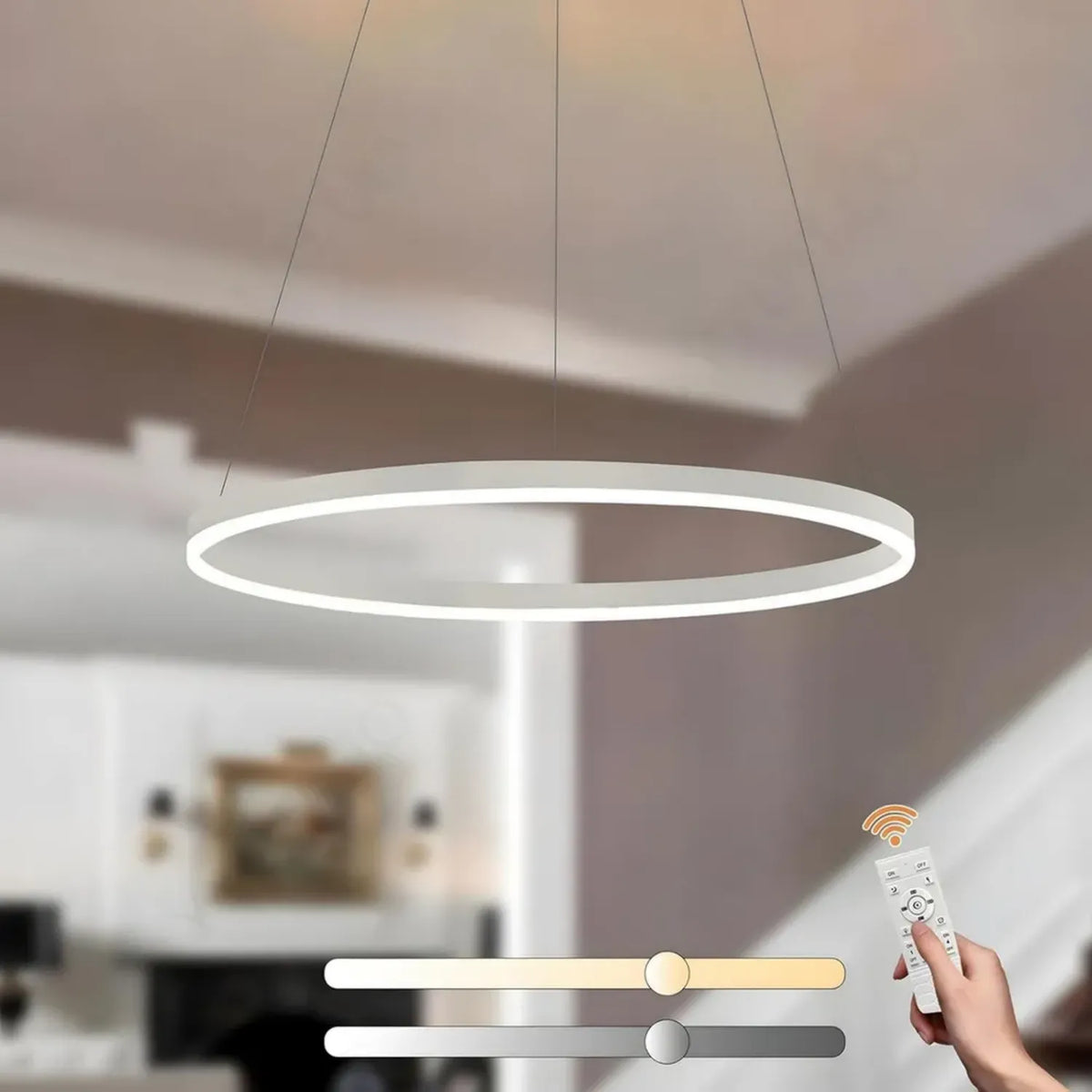 Lampadario LED Moderno a Sospensione con Anello Bianco Dimmerabile