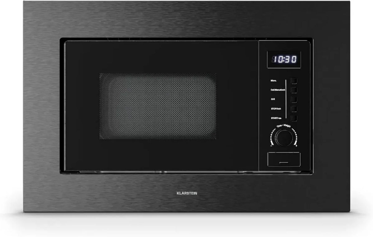 Klarstein Microonde da Incasso con Grill, 20L, 700W, 8 Programmi, Touch, Acciaio Inox