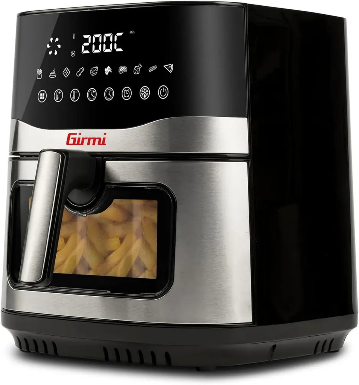 Friggitrice ad Aria Girmi FG90, 2200W, Capacità 9L, Doppia Resistenza Innovativa, Schermo Digitale, Scongelamento e Partenza Programmabile, Sicurezza BPA/PFOA, Nero