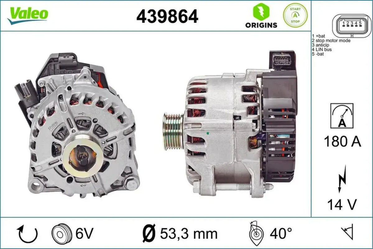 VALEO 439864 Alternatore 210A, Puleggia 53,3mm, 14V, Rotazione Oraria