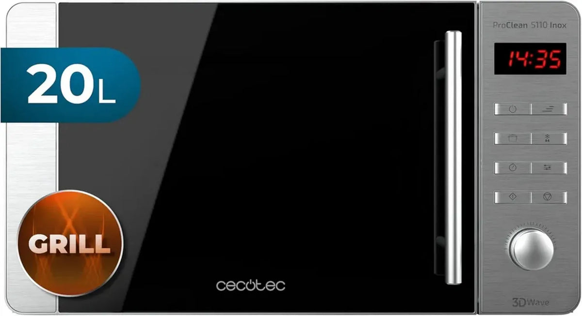 Cecotec Microonde con Grill ProClean 5110 Inox, 20L, 700W, 8 Programmi, Timer 60 Min, LED