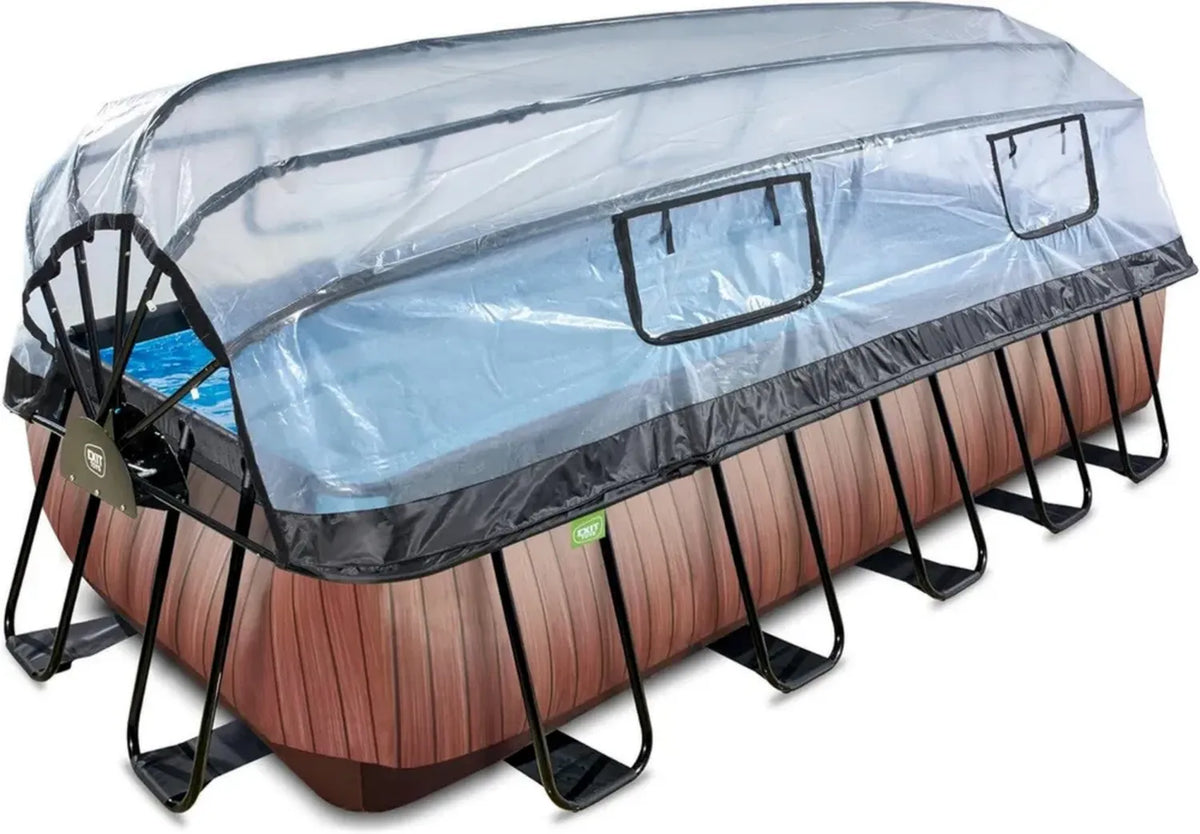 Piscina Exit Toys in Legno con Copertura - 540x250x122cm, Completa di Pompa a Sabbia e Calore