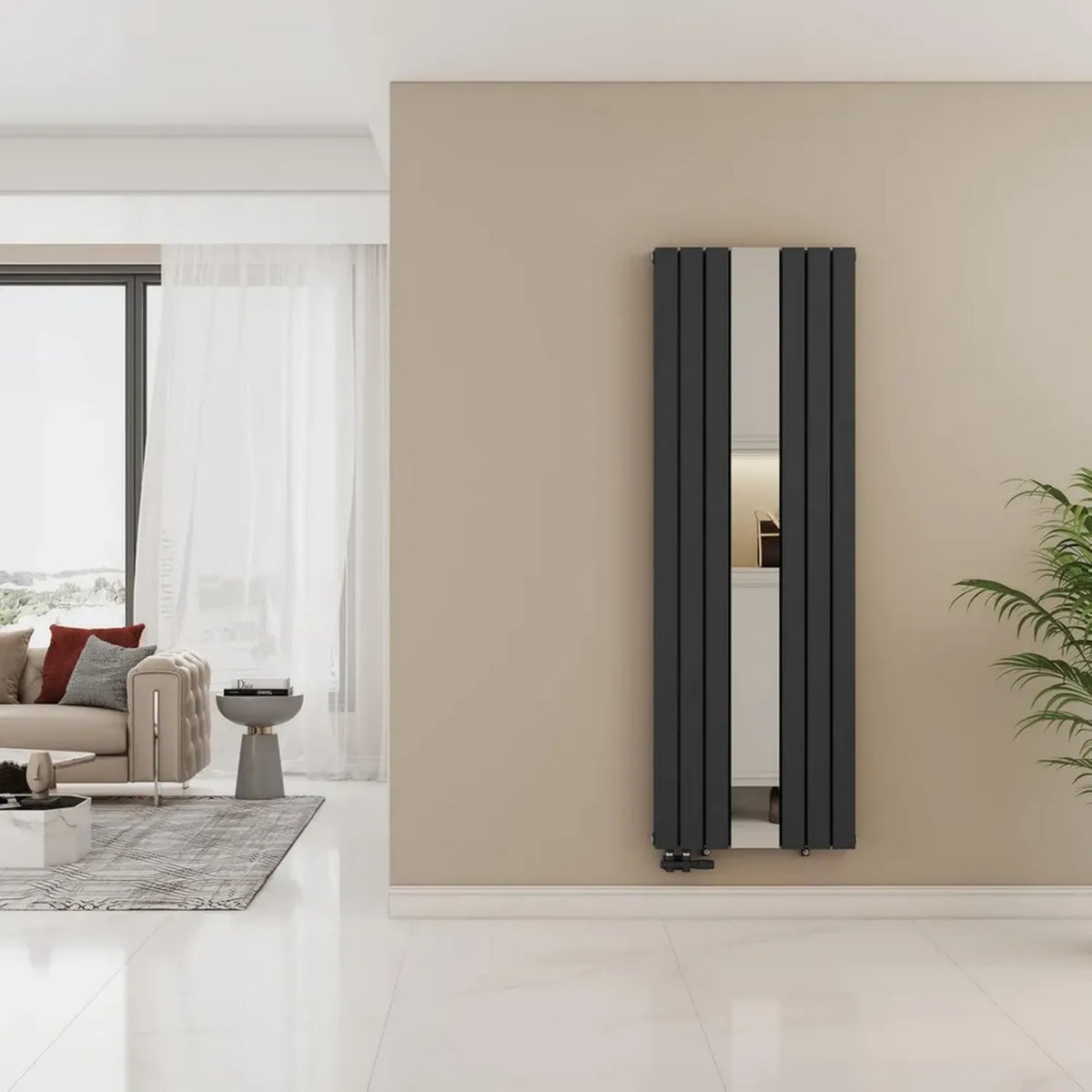 Radiatore Design Verticale con Specchio Rimovibile 1800x608mm, Doppio Pannello Antracite 1788W, Ideale per Bagno e Soggiorno