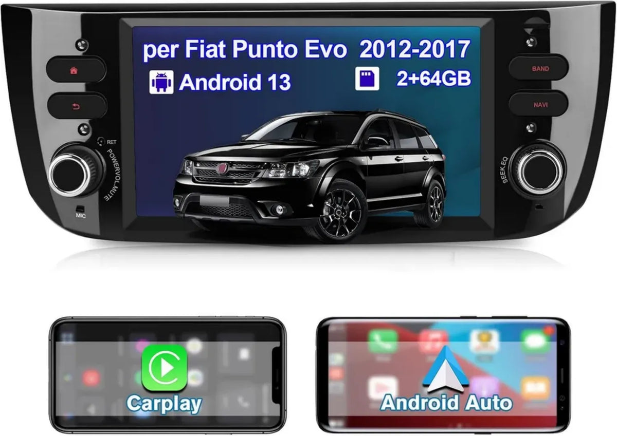 Autoradio Android 1 DIN per Fiat Punto Evo con Bluetooth e Navigazione GPS (2+64GB)