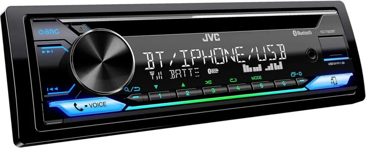 JVC Autoradio 1-DIN con Bluetooth, USB, AUX e Luci Multicolore