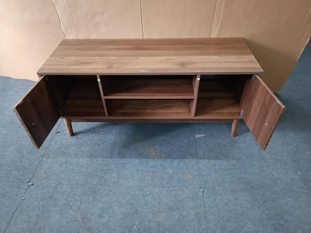 Mobile TV Mid-Century Moderno, Legno Noce con Spazio Archivio, 110x40x48 cm