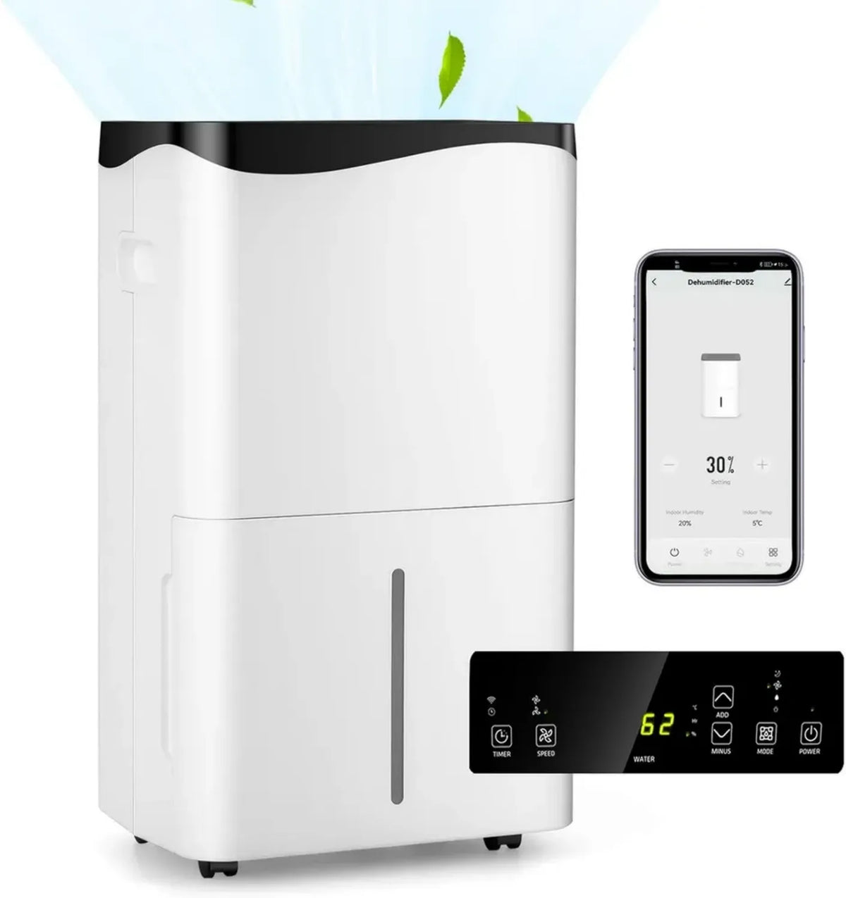 Deumidificatore Portatile 50L/24H con Controllo WiFi e Timer, 4 Modalità e 2 Velocità, Serbatoio Rimovibile da 5L, Bianco
