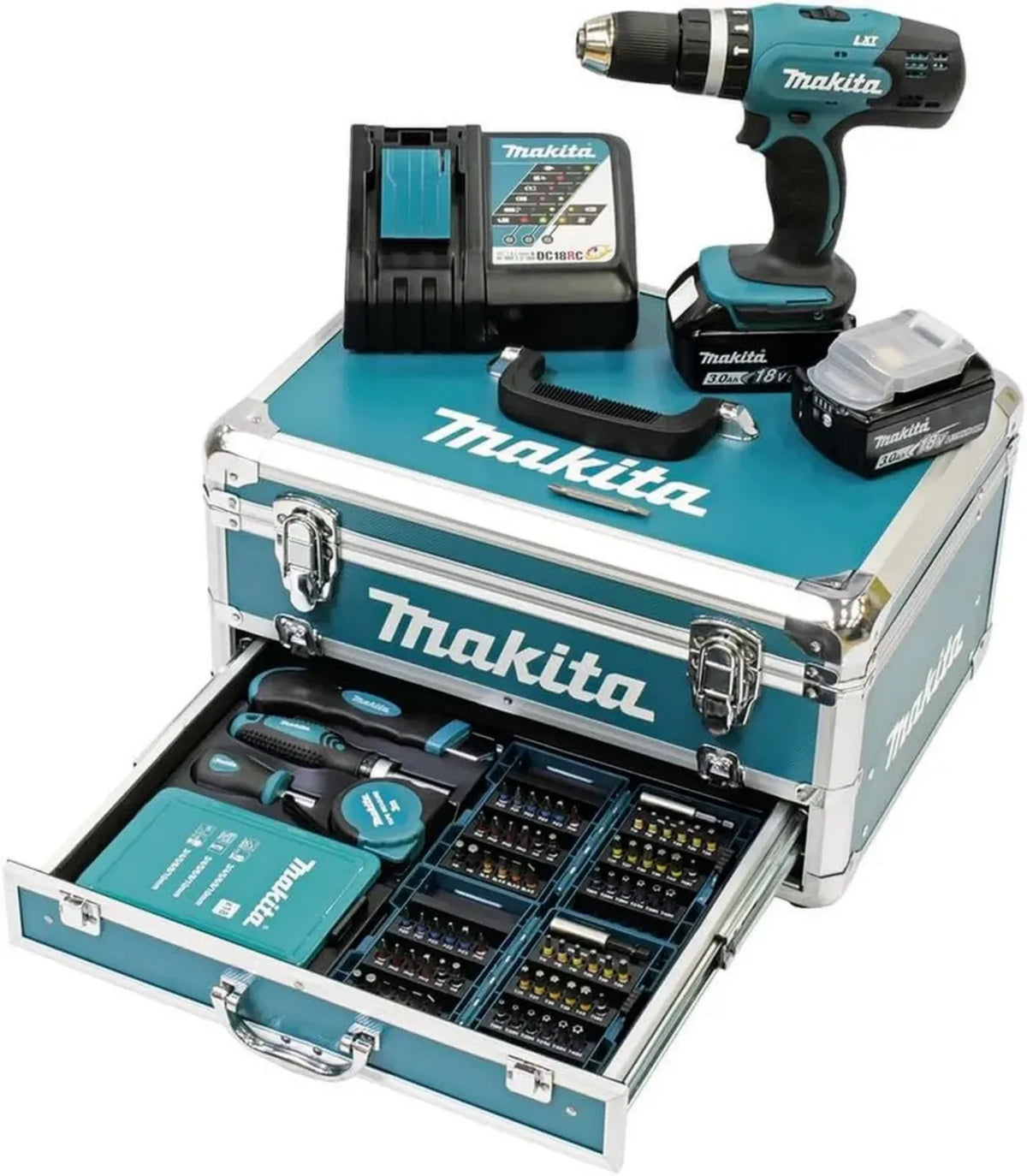 Trapano Avvitatore a Percussione Makita 18V con Accessori e Batterie