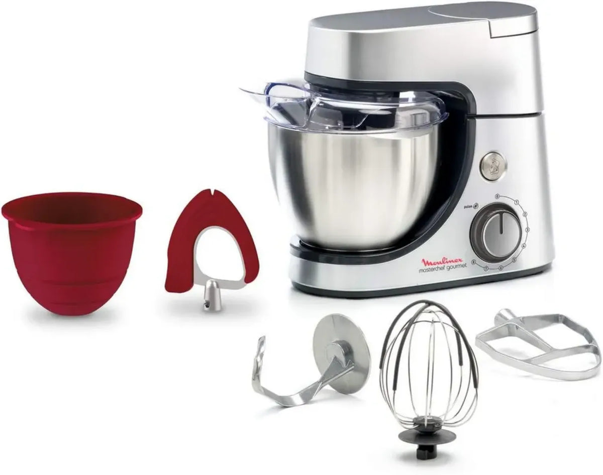 Impastatrice Planetaria Moulinex Masterchef 1100W, 4.6L, 8 Velocità, Acciaio Inox, Robot da Cucina con Accessori