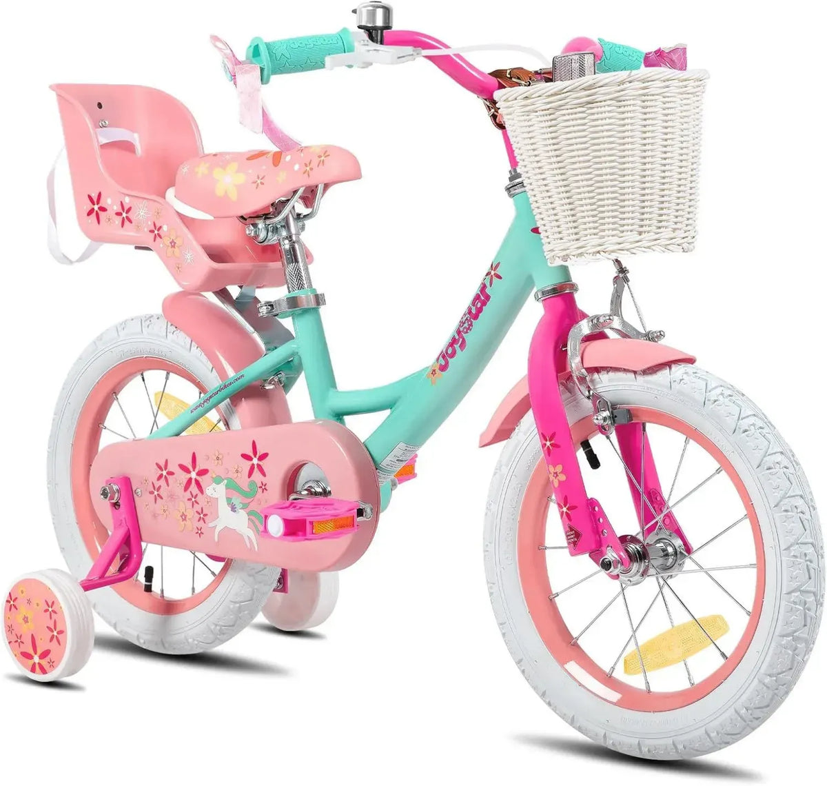Bicicletta JOYSTAR Unicorn per Bambine 12/14/16/18 Pollici con Seggiolino, Ruote Stabilizzatrici e Cestino, Età 2-9 Anni
