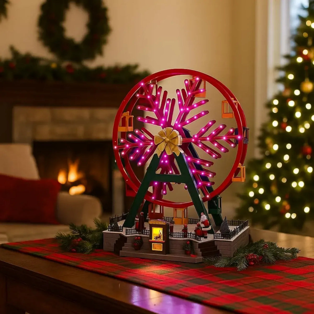 Giostra Natalizia con Luci LED e Movimento, Decorazione per Villaggi di Natale 45cm