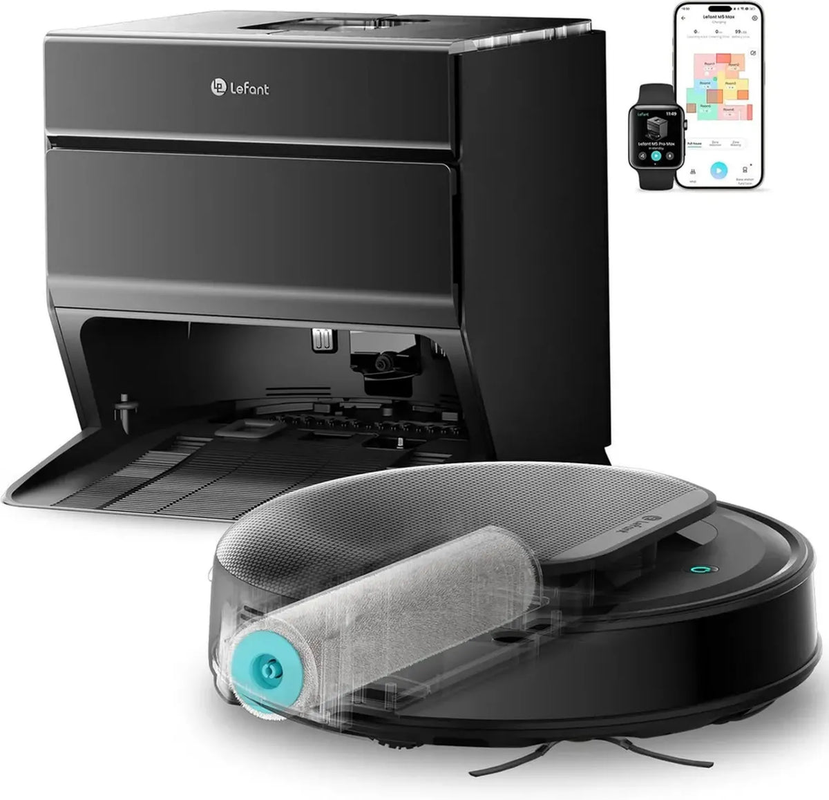 Robot Aspirapolvere Lavapavimenti LEFANT M5 MAX, 23000Pa, Spazzola XL, Anti-Groviglio, Rullo Autopulente, Tecnologia dToF, Compatibile Alexa