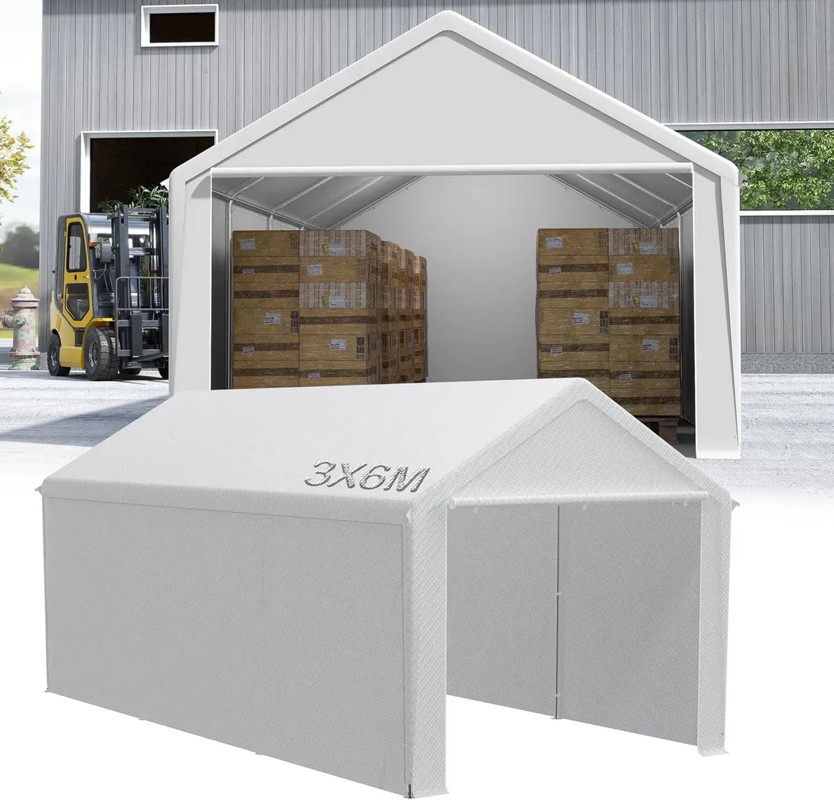 Tenda da Deposito 3x6m, Impermeabile in PVC, Resistente agli Strappi, per Auto e Imbarcazioni