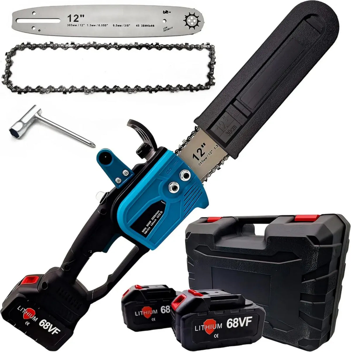 Motosega a Batteria MAKA 68V con Lama da 30 cm e Motore Brushless, Auto-lubrificante, 2 Batterie Incluse