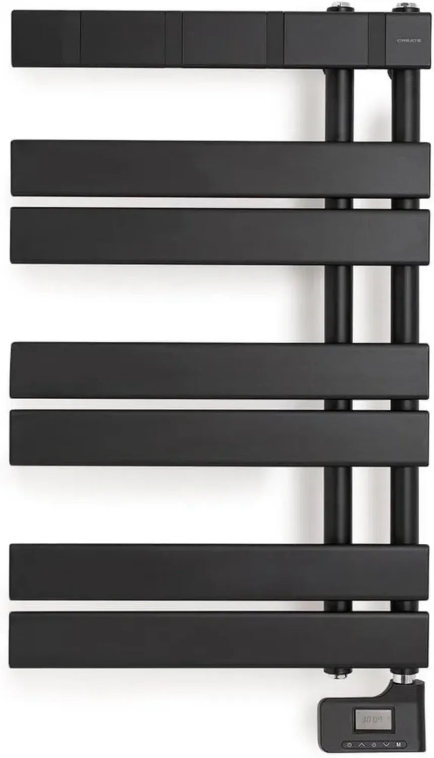 Portasciugamani Elettrico Nero 80x50 cm, Schermo LCD, 6 Modalità, 24h Timer, 400W