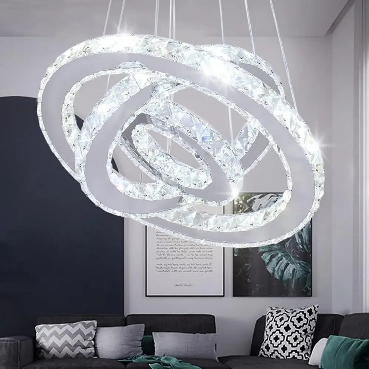 Lampadario LED moderno a 3 anelli in acciaio inox per soggiorno e camera da letto