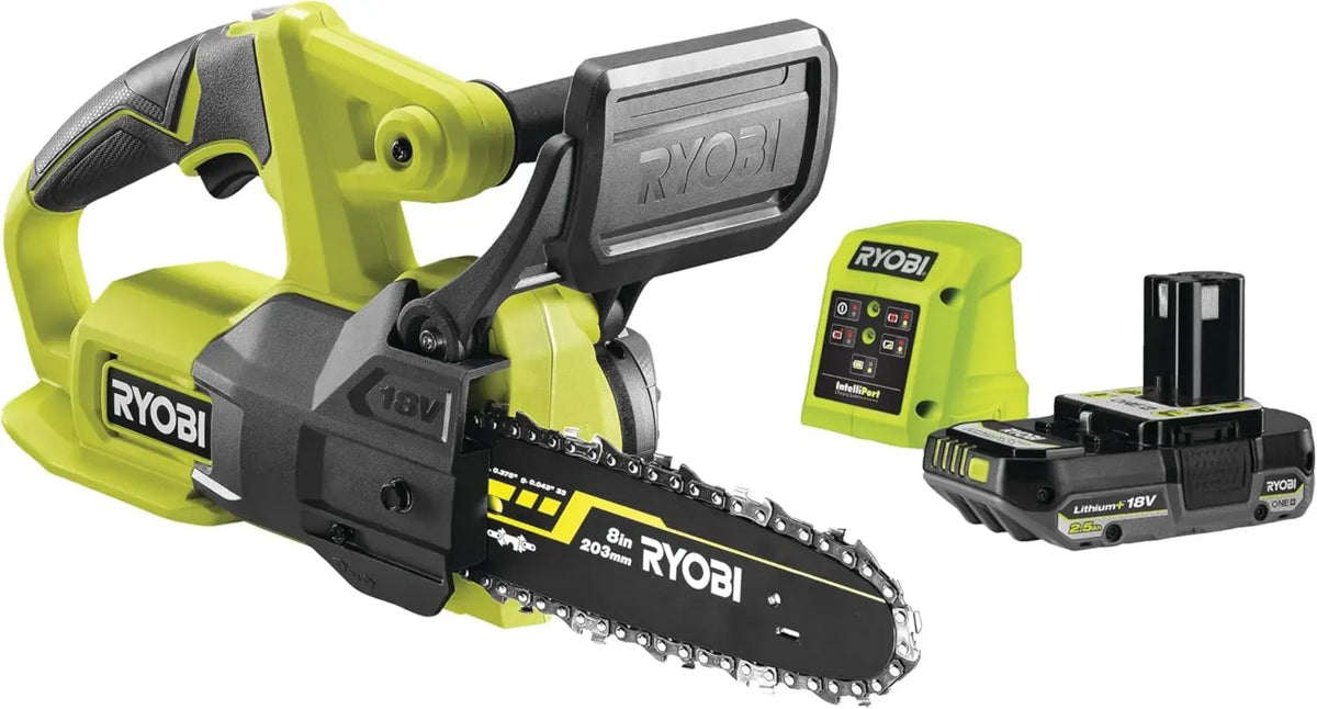 Motosega a Batteria Ryobi ONE+ 18V, Barra 20 cm, Inclusi Batteria 2,5 Ah e Caricabatterie