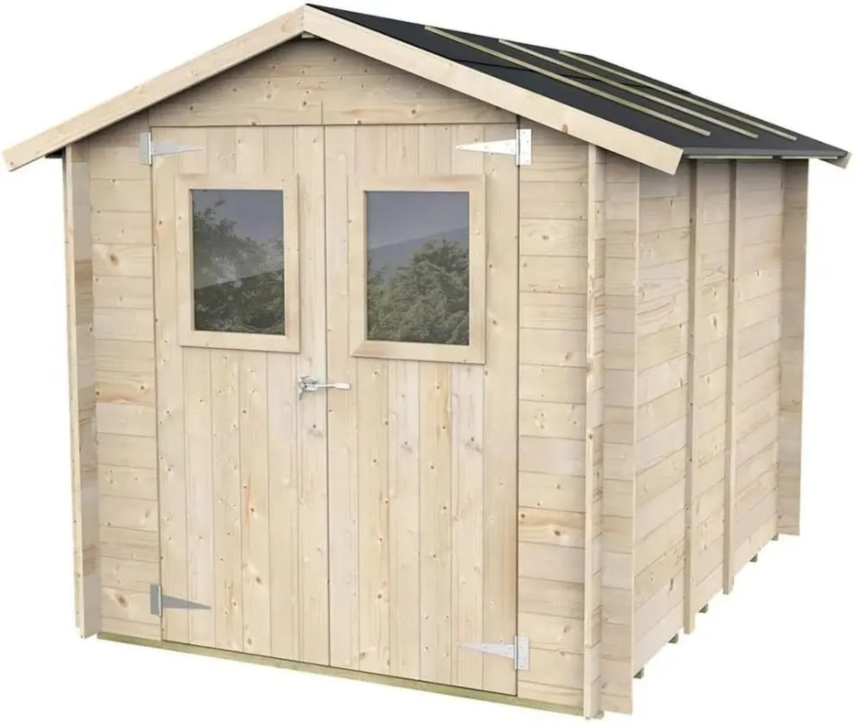 Capanno in Legno 2x2,5 m per Attrezzi con Doppia Porta e Finestre