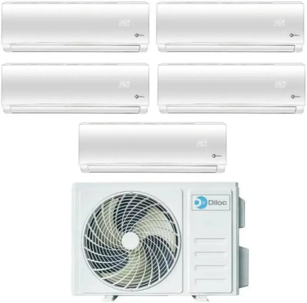 Aria Condizionata Inverter Multisplit Diloc Over Penta 5x9000 BTU, Pompa di Calore, R-32, Classe A++, Wi-fi Opzionale