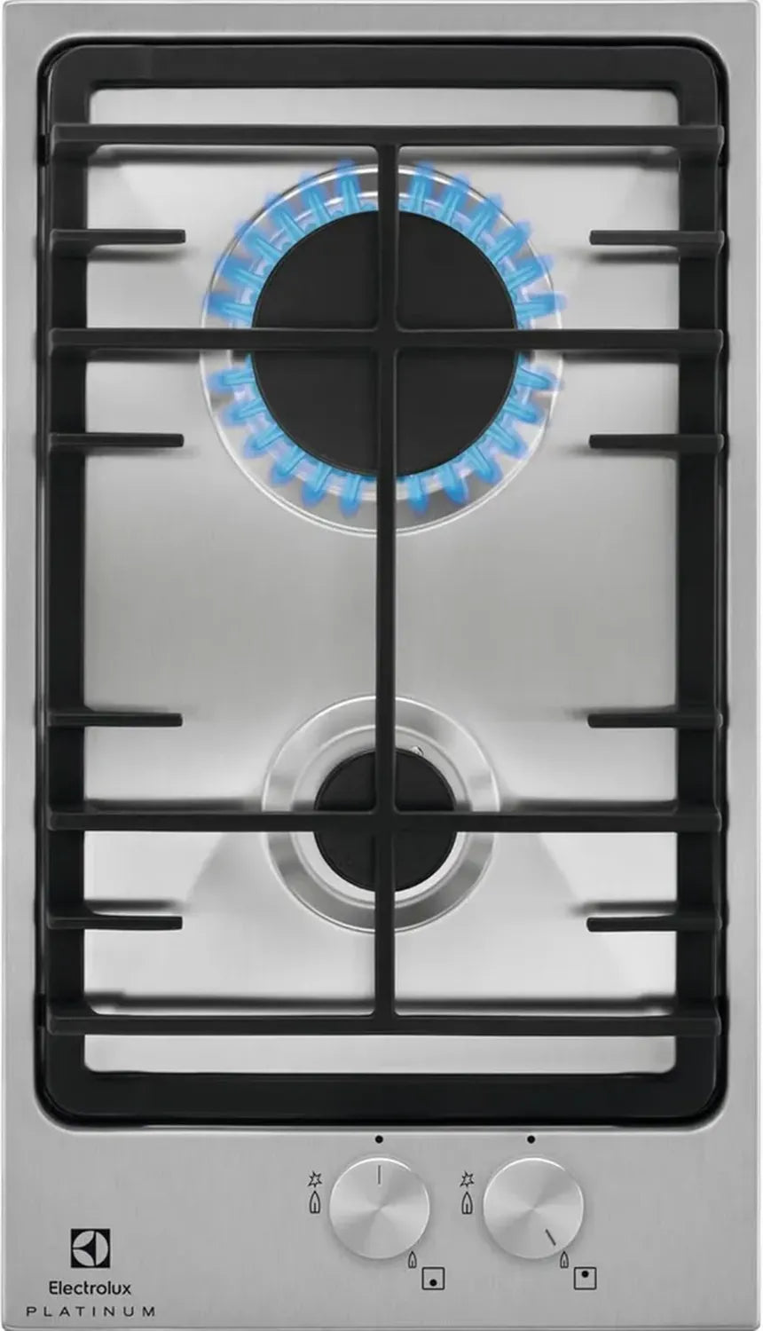 Electrolux Piano Cottura a Gas 29cm 2 Fuochi, Griglie in Ghisa, Accensione Sicura, Design Inox