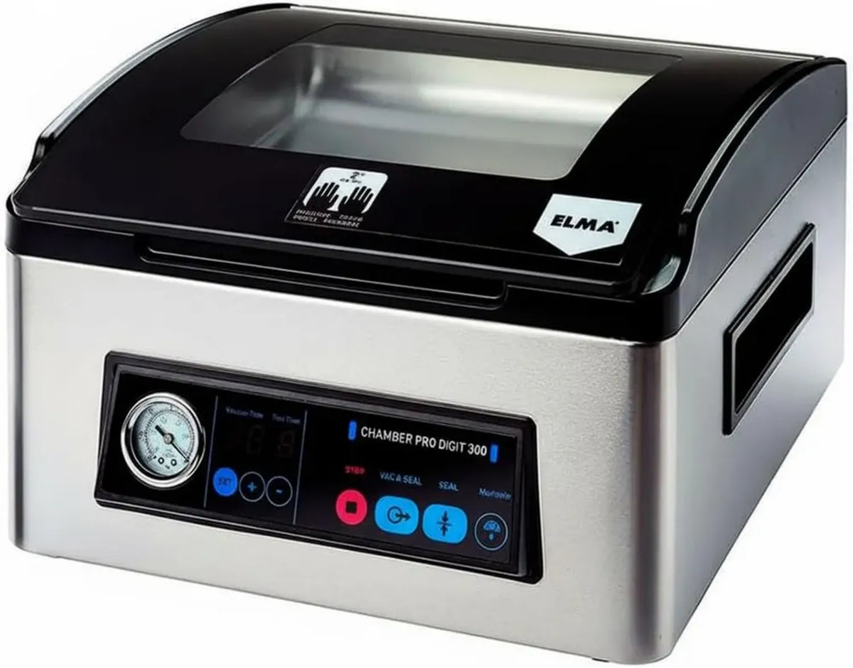 Confezionatrice Sottovuoto ELMA Chamber Pro Digit 300, Uso Professionale, Barra Saldante 30cm, Idonea per Liquidi, 350W, Sacchetti Inclusi