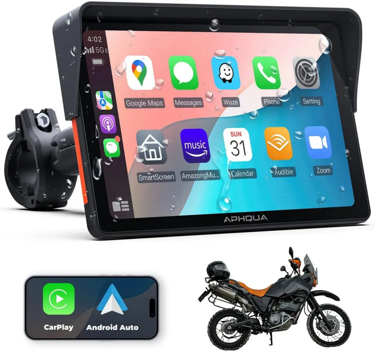 Display da 7 Pollici per Moto con CarPlay e Android Auto, Touchscreen Impermeabile IP67 con Navigazione GPS e Bluetooth - Modello A722