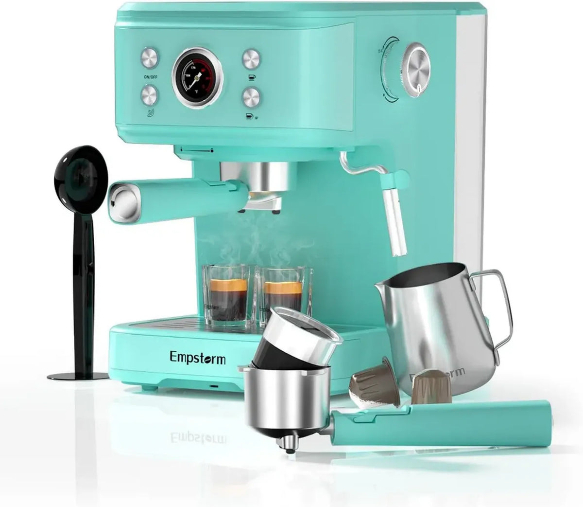 Macchina per Espresso Empstorm 20 Bar con Montalatte e Portafiltro, Compatibile con Polvere e Capsule
