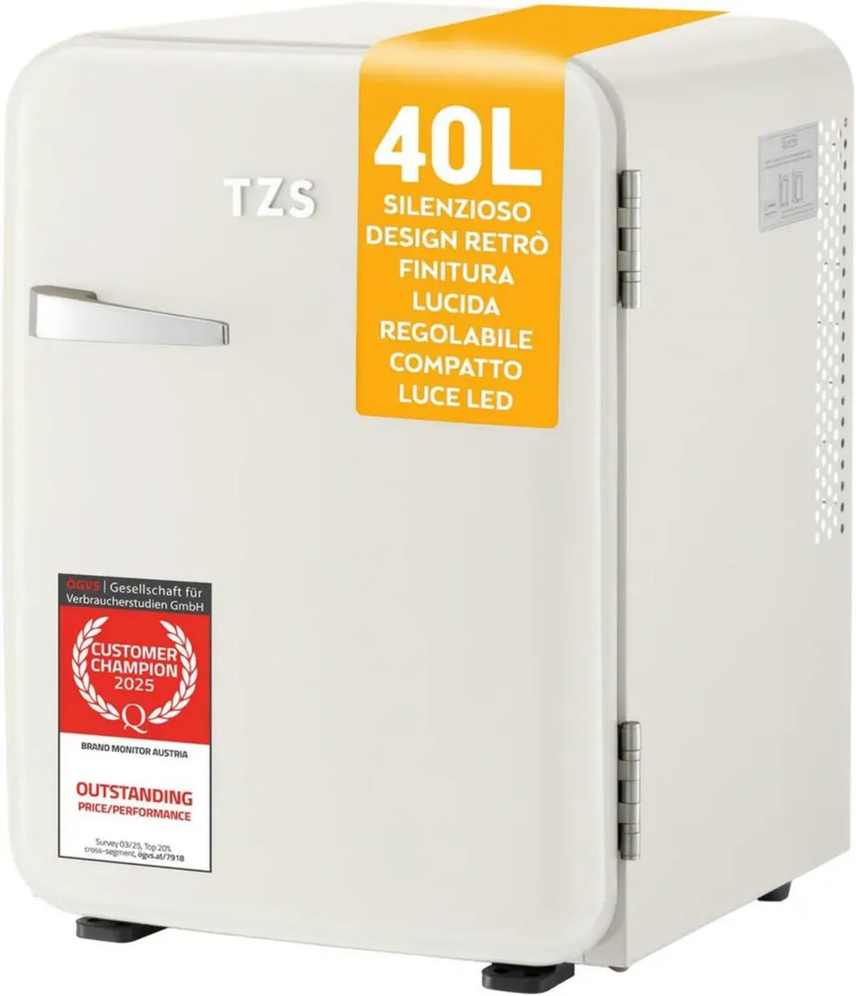 Mini Frigorifero Retro 40L Silenzioso con Luce Interna e Scomparti - Ideale per Campeggio, Ufficio e Hotel - Colore Crema