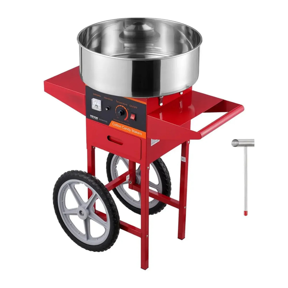 Macchina per Zucchero Filato Elettrica VEVOR con Carrello, 1000W Professionale, Ciotola in Acciaio Inox, Mestolo e Cassetto, Ideale per Feste e Compleanni, Rosso