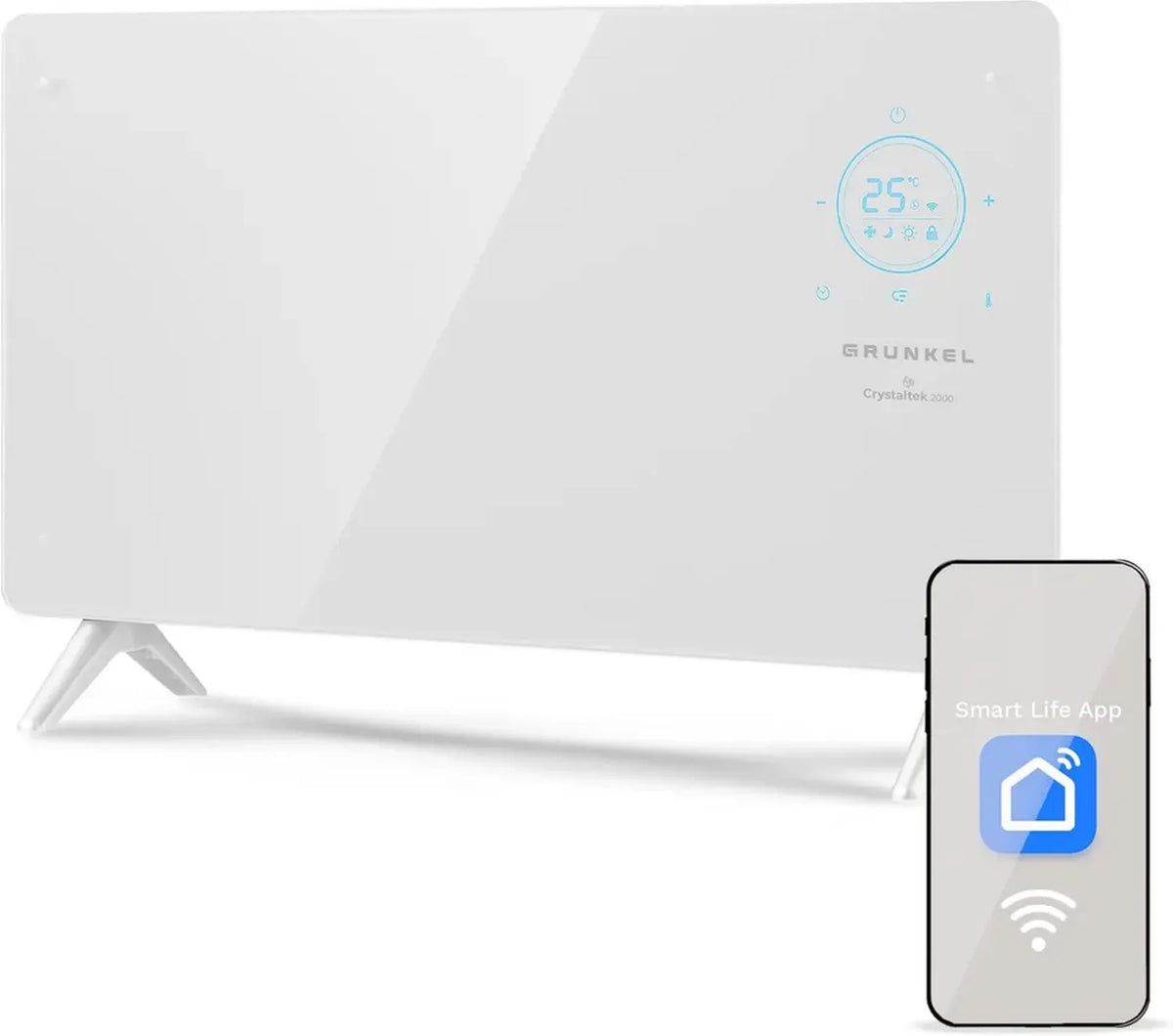 Termoconvettore Digitale Grunkel 2000W con Wi-Fi, Termostato e Pannello Vetro
