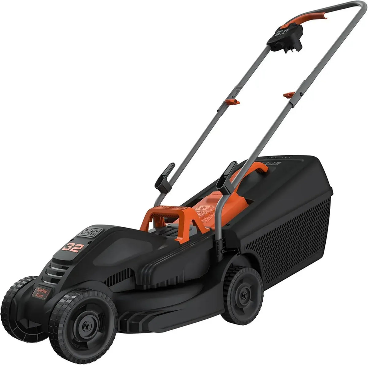 BLACK+DECKER Rasaerba Elettrico 1000W, 32cm, Regolazione Altezza 20-60mm, Cesto 30L