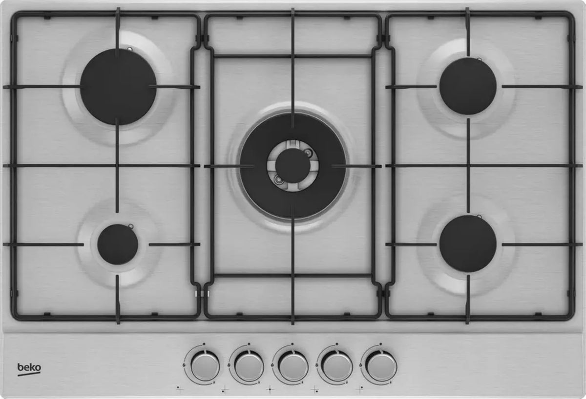 Beko Piano Cottura a Gas 75cm, 5 Fuochi, Acciaio Inox