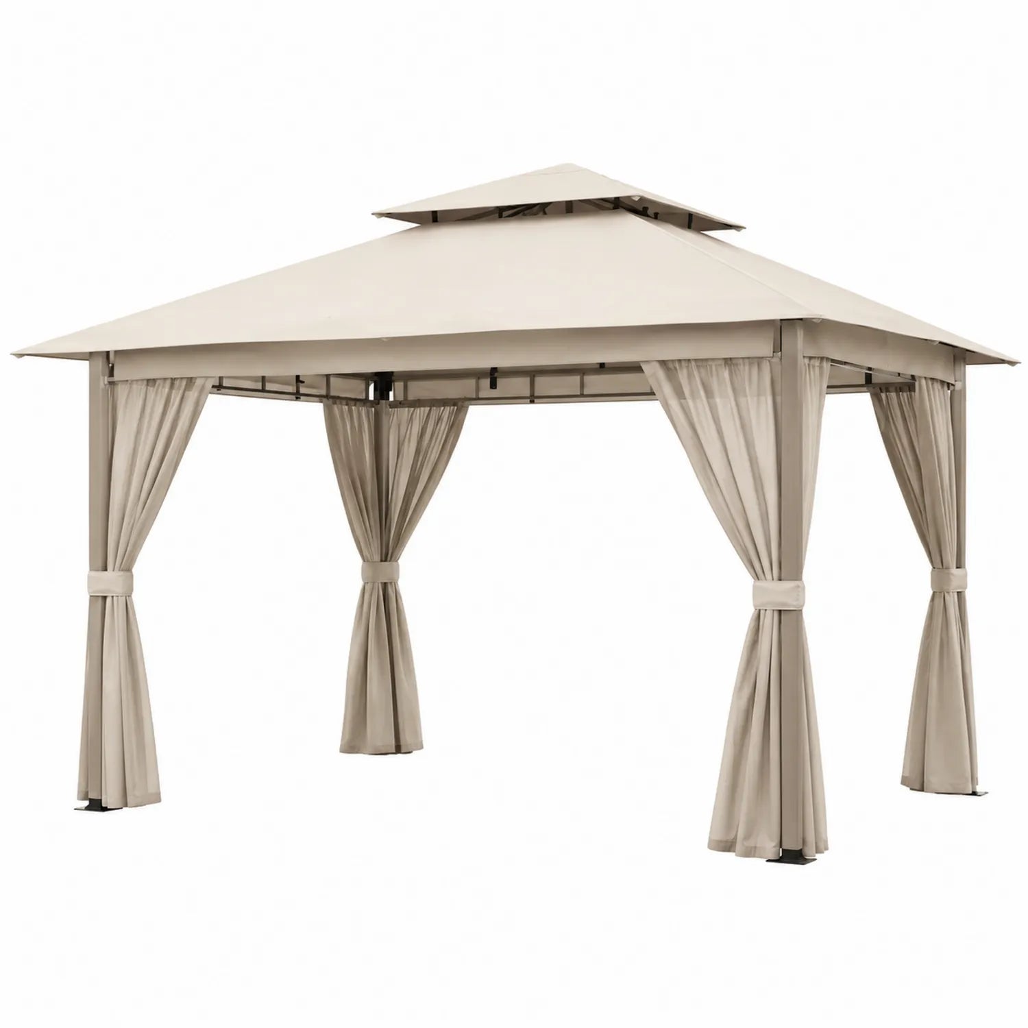 Gazebo in Alluminio con Tettoia Doppia e Tende in Poliestere 3x3 m